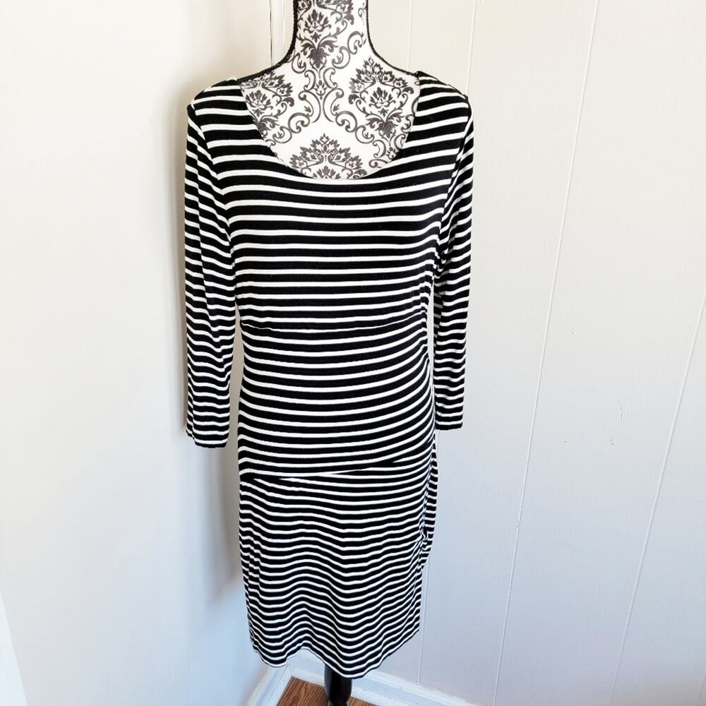 Vince Camuto Striped Scoopneck Midi Sheath Dress